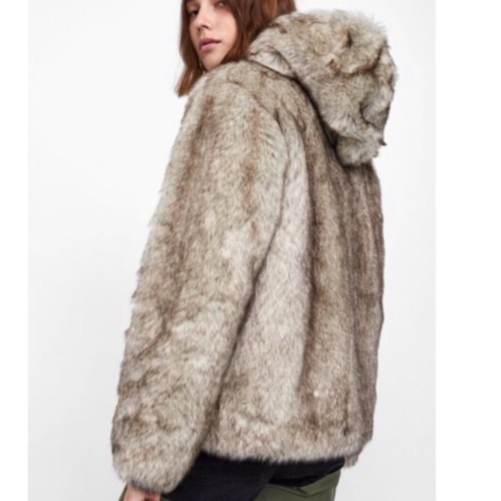 Zara hooded fur jacket
